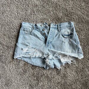 Women's Light Blue Denim Ripped Jean Shorts Size Small Distressed
